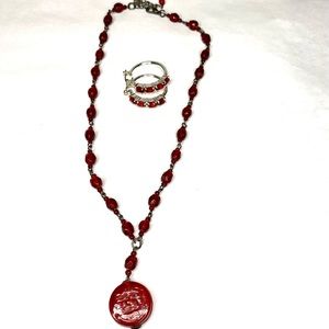 Costume Jewelry- red and silver necklace and earrings